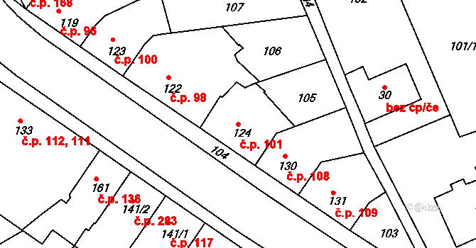 Vrbátky 101 na parcele st. 124 v KÚ Vrbátky, Katastrální mapa