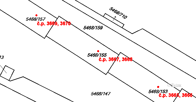 Jihlava 3667,3668 na parcele st. 5468/155 v KÚ Jihlava, Katastrální mapa