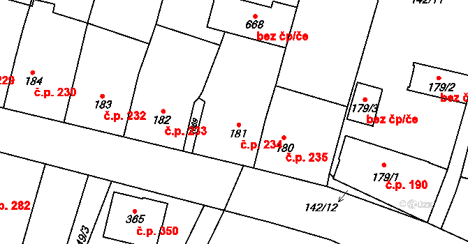 Rožďalovice 234 na parcele st. 181 v KÚ Rožďalovice, Katastrální mapa