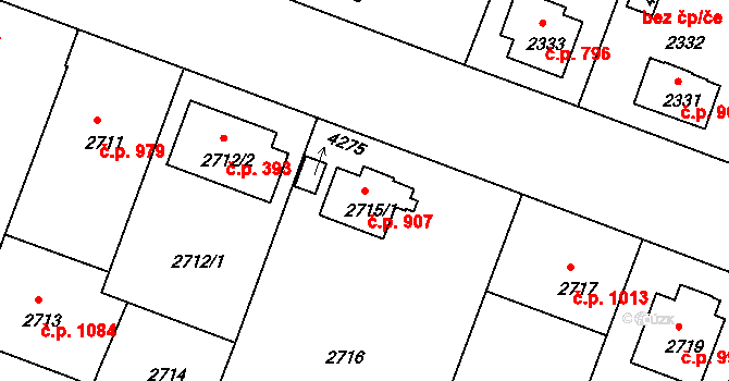 Čelákovice 907 na parcele st. 2715/1 v KÚ Čelákovice, Katastrální mapa