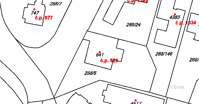 Kyjov 626 na parcele st. 641 v KÚ Kyjov, Katastrální mapa