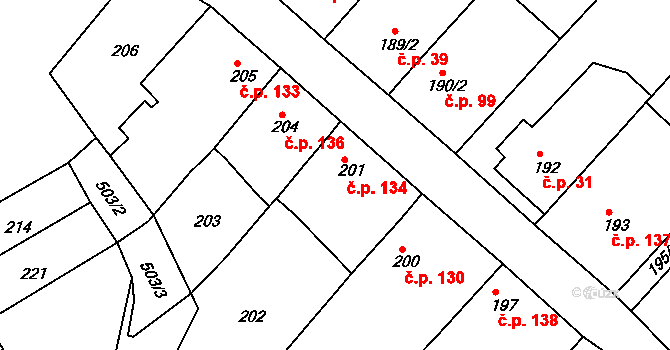 Opatovice 134, Vyškov na parcele st. 201 v KÚ Opatovice u Vyškova, Katastrální mapa