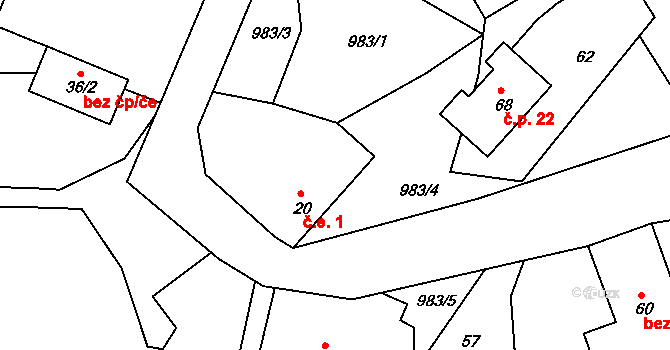 Lbosín 1, Divišov na parcele st. 20 v KÚ Lbosín, Katastrální mapa