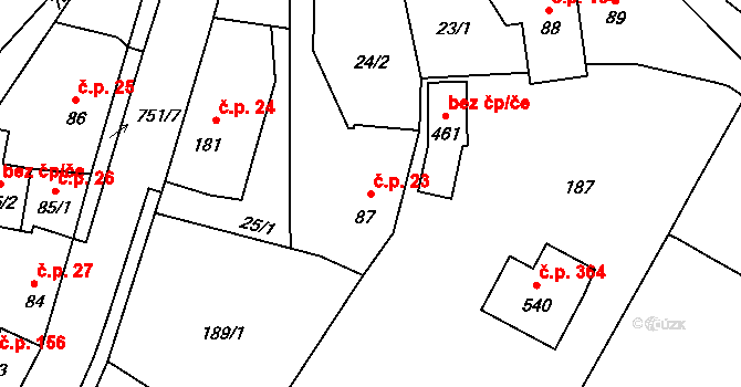 Sedlec 23, Sedlec-Prčice na parcele st. 87 v KÚ Sedlec u Votic, Katastrální mapa