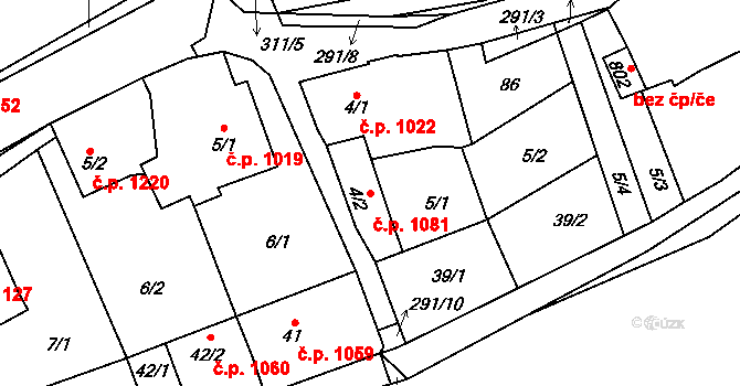 Švermov 1081, Kladno na parcele st. 4/2 v KÚ Hnidousy, Katastrální mapa