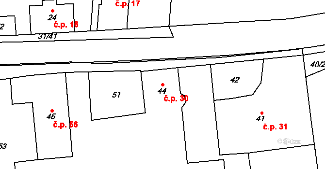 Hřibsko 30, Stěžery na parcele st. 44 v KÚ Hřibsko, Katastrální mapa