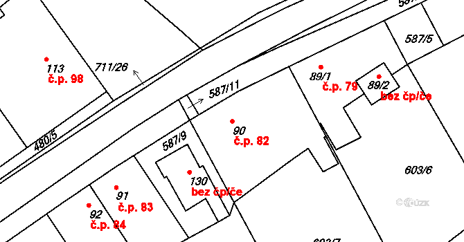 Polánky nad Dědinou 82, Třebechovice pod Orebem na parcele st. 90 v KÚ Polánky nad Dědinou, Katastrální mapa