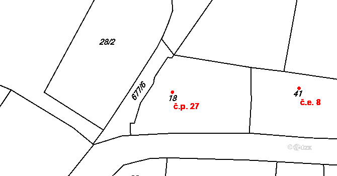 Stěžov 27, Milín na parcele st. 18 v KÚ Stěžov, Katastrální mapa