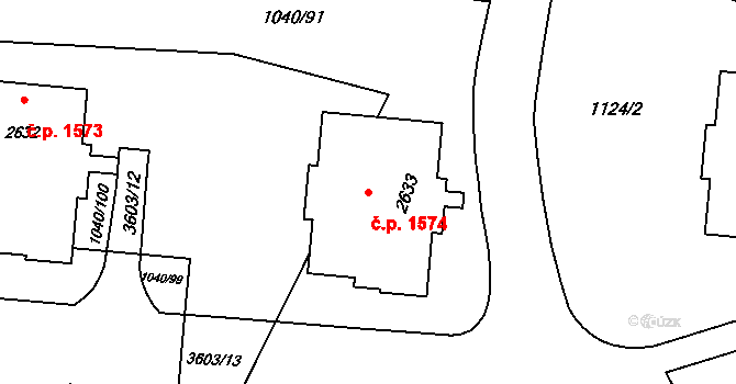 Rožnov pod Radhoštěm 1574 na parcele st. 2633 v KÚ Rožnov pod Radhoštěm, Katastrální mapa