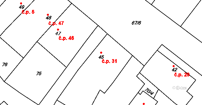 Psinice 31, Libáň na parcele st. 45 v KÚ Psinice, Katastrální mapa