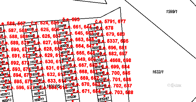Ústí nad Labem-centrum 681,696, Ústí nad Labem na parcele st. 1632/40 v KÚ Ústí nad Labem, Katastrální mapa