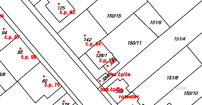 Týn 79, Třebíč na parcele st. 126/1 v KÚ Týn u Třebíče, Katastrální mapa