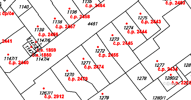 Teplice 2455 na parcele st. 1272 v KÚ Teplice, Katastrální mapa