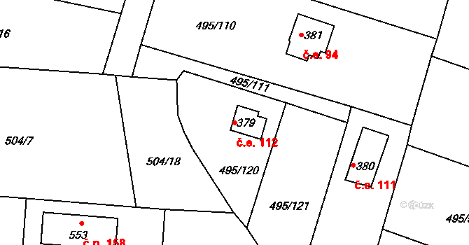 Myšlín 112, Mnichovice na parcele st. 379 v KÚ Myšlín, Katastrální mapa