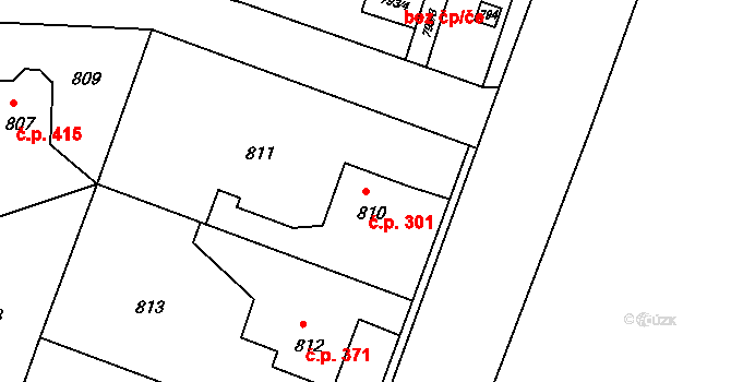 Běchovice 301, Praha na parcele st. 810 v KÚ Běchovice, Katastrální mapa