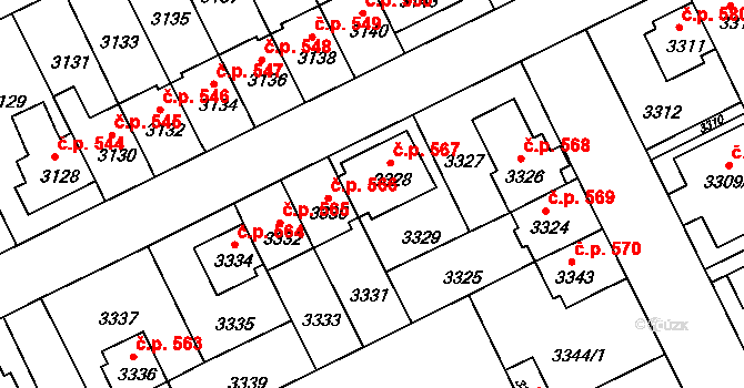 Záběhlice 567, Praha na parcele st. 3328 v KÚ Záběhlice, Katastrální mapa