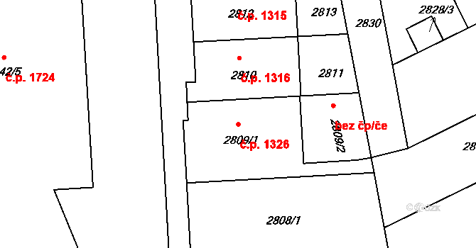 Nusle 1326, Praha na parcele st. 2809/1 v KÚ Nusle, Katastrální mapa