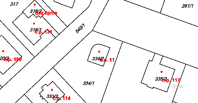 Sedlec 11, Praha na parcele st. 334/2 v KÚ Sedlec, Katastrální mapa