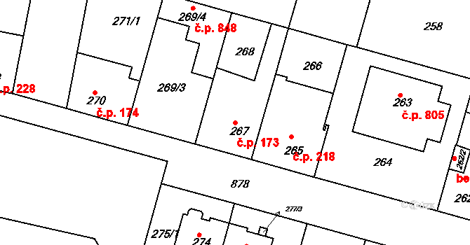 Bohnice 173, Praha na parcele st. 267 v KÚ Bohnice, Katastrální mapa