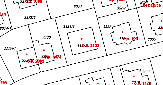 Strašnice 2332, Praha na parcele st. 3331/2 v KÚ Strašnice, Katastrální mapa