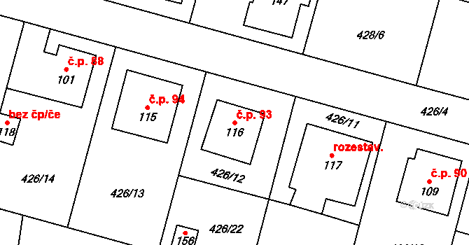 Rovná 93 na parcele st. 116 v KÚ Rovná u Strakonic, Katastrální mapa