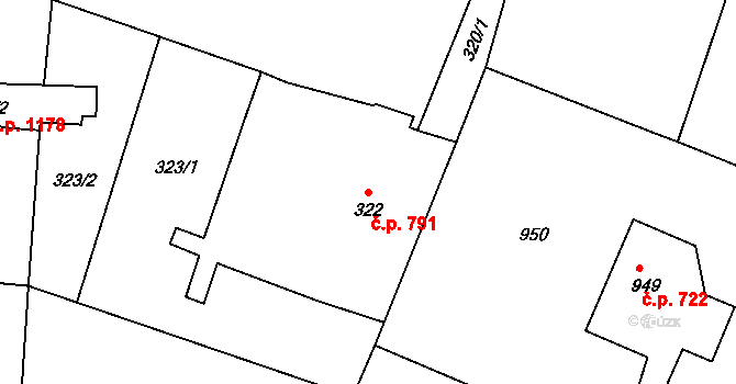 Liberec XXX-Vratislavice nad Nisou 791, Liberec na parcele st. 322 v KÚ Vratislavice nad Nisou, Katastrální mapa