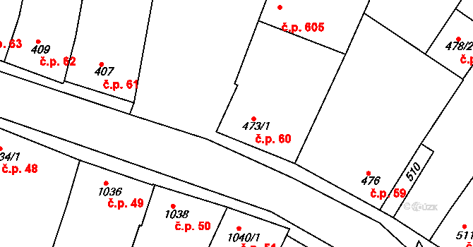 Blučina 60 na parcele st. 473/1 v KÚ Blučina, Katastrální mapa
