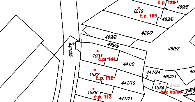 Rokytnice 111, Vsetín na parcele st. 1031 v KÚ Rokytnice u Vsetína, Katastrální mapa