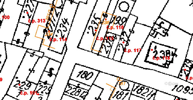 Žiželice 116 na parcele st. 236 v KÚ Žiželice nad Cidlinou, Katastrální mapa