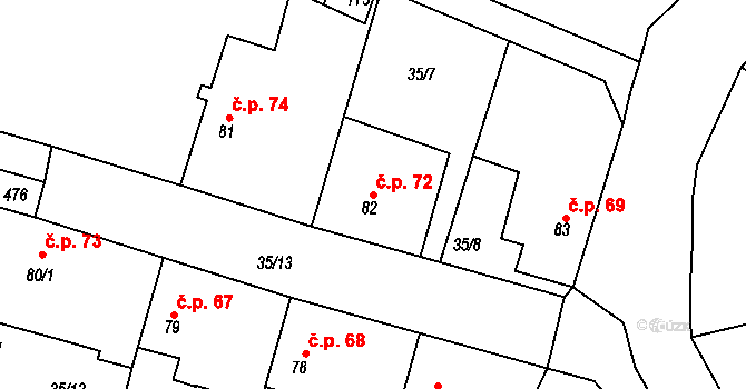 Tuchoraz 72 na parcele st. 82 v KÚ Tuchoraz, Katastrální mapa