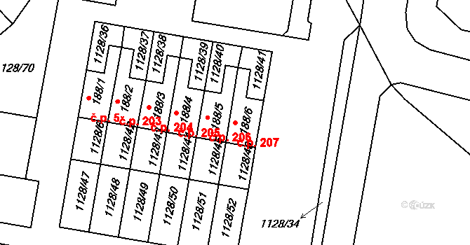 Otín 207, Jindřichův Hradec na parcele st. 188/6 v KÚ Otín u Jindřichova Hradce, Katastrální mapa