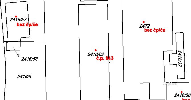 Holešovice 943, Praha na parcele st. 2416/62 v KÚ Holešovice, Katastrální mapa