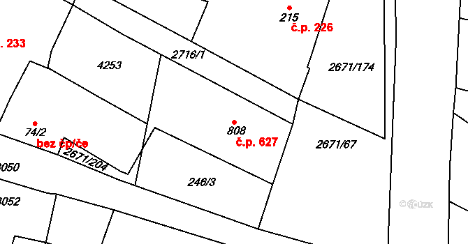 Černilov 627 na parcele st. 808 v KÚ Černilov, Katastrální mapa