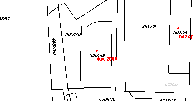 Královo Pole 2966, Brno na parcele st. 4687/59 v KÚ Královo Pole, Katastrální mapa