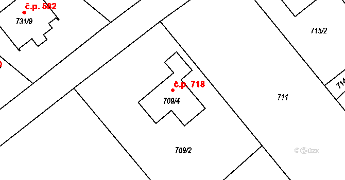 Rumburk 1 718, Rumburk na parcele st. 709/4 v KÚ Rumburk, Katastrální mapa