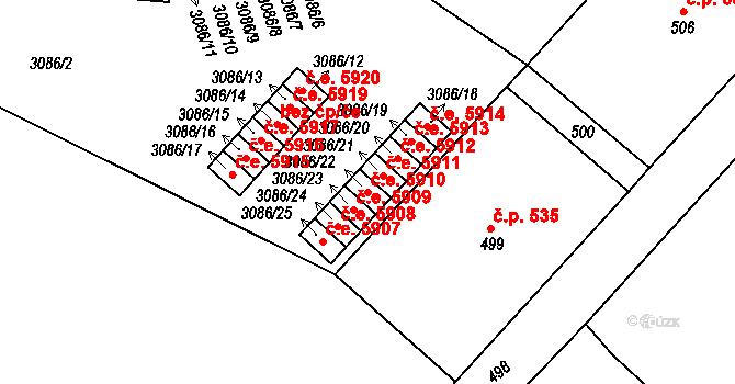 Střekov 5910, Ústí nad Labem na parcele st. 3086/22 v KÚ Střekov, Katastrální mapa