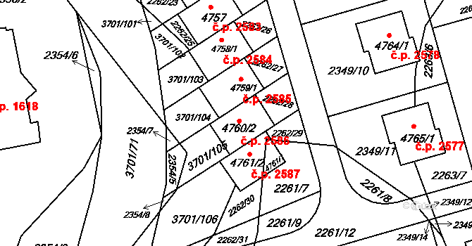 Rožnov pod Radhoštěm 2586 na parcele st. 4760/2 v KÚ Rožnov pod Radhoštěm, Katastrální mapa