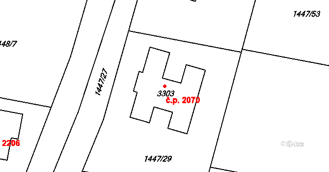 Říčany 2070 na parcele st. 3303 v KÚ Říčany u Prahy, Katastrální mapa