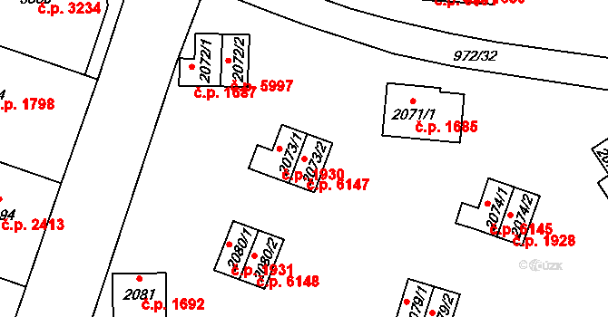 Zlín 6147 na parcele st. 2073/2 v KÚ Zlín, Katastrální mapa