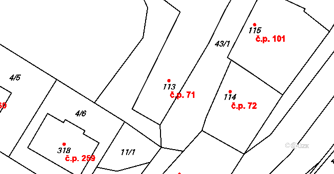 Kolinec 71 na parcele st. 113 v KÚ Kolinec, Katastrální mapa