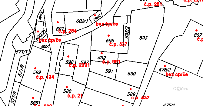 Předměstí 991, Litoměřice na parcele st. 592 v KÚ Litoměřice, Katastrální mapa