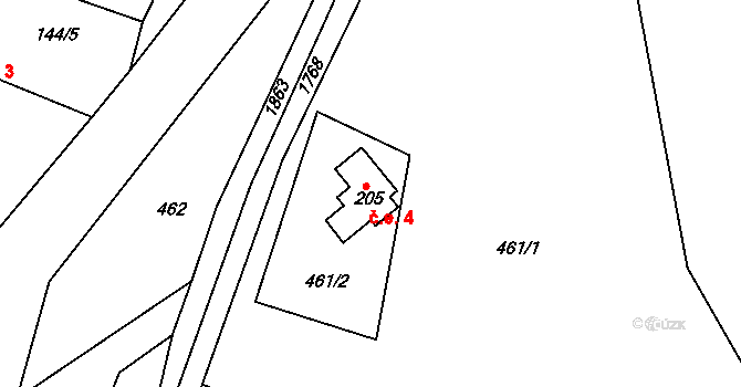 Kounov 4 na parcele st. 205 v KÚ Kounov u Dobrušky, Katastrální mapa
