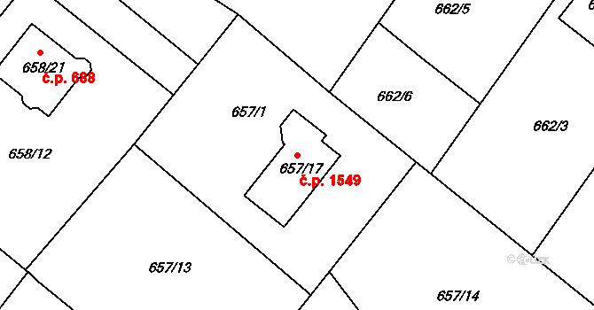 Rumburk 1 1549, Rumburk na parcele st. 657/17 v KÚ Rumburk, Katastrální mapa