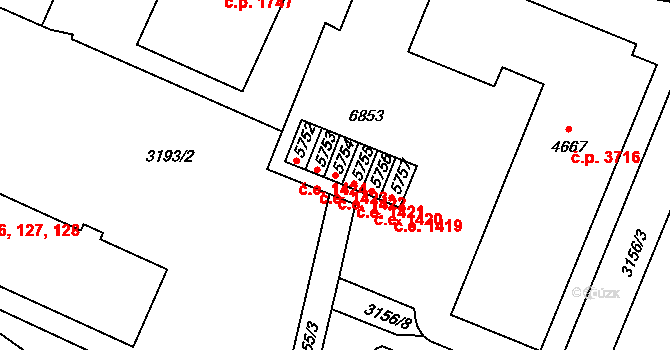 Zlín 1422 na parcele st. 5754 v KÚ Zlín, Katastrální mapa