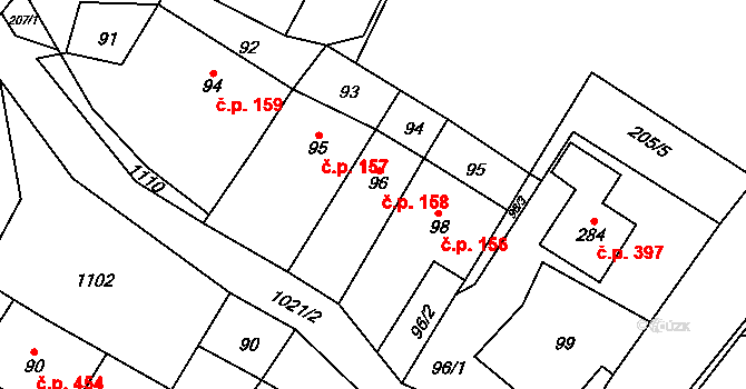Český Herálec 158, Herálec na parcele st. 96 v KÚ Český Herálec, Katastrální mapa