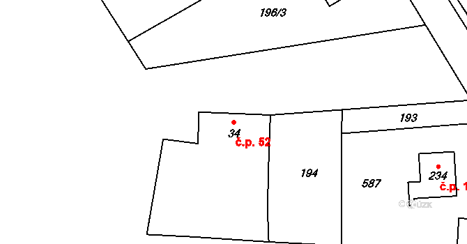 Lipová 52 na parcele st. 34 v KÚ Lipová u Chebu, Katastrální mapa
