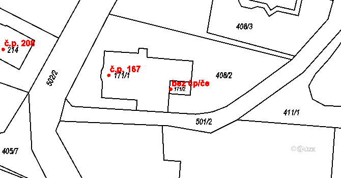 Ostrava 38159376 na parcele st. 171/2 v KÚ Nová Ves u Ostravy, Katastrální mapa