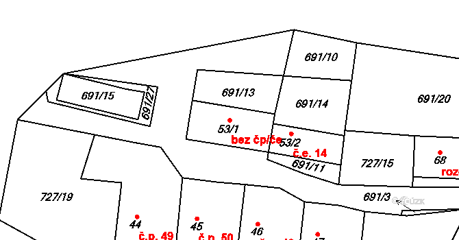 Plánice 39172376 na parcele st. 53/1 v KÚ Zdebořice, Katastrální mapa