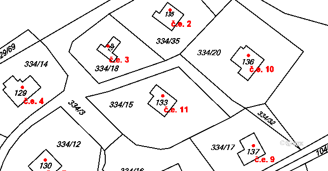 Mladecko 11 na parcele st. 133 v KÚ Mladecko, Katastrální mapa