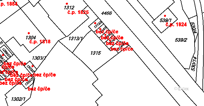 Teplice 45148376 na parcele st. 1314/1 v KÚ Teplice, Katastrální mapa